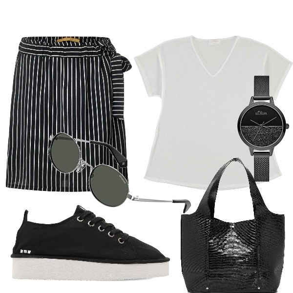 Outfit donna - Le offerte di Settembre!. Stile Basic per Scuola/Università. Abbinamento con borse tote, gonne, t-shirt, orologi analogici, sneakers, occhiali da sole.