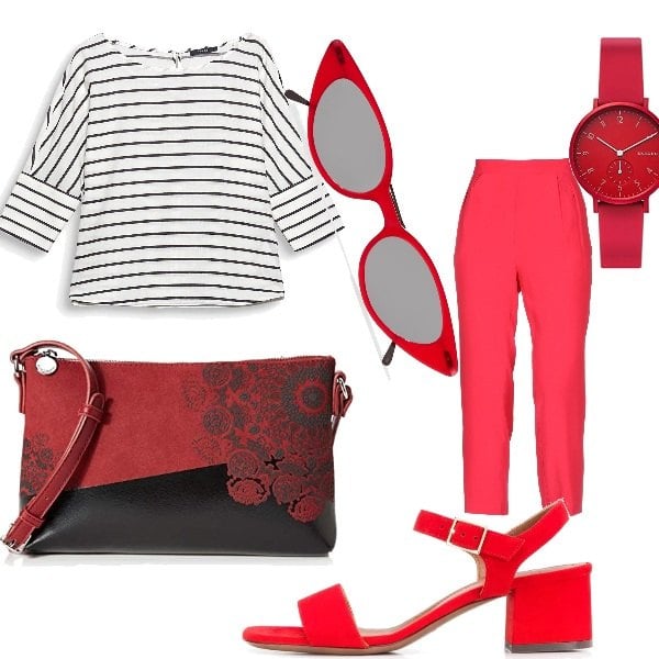 Outfit donna - Le offerte di Settembre!. Stile Urban per Tutti i giorni. Abbinamento con pantaloni, occhiali da sole, sandali col tacco, camicie, borse a tracolla, orologi analogici.