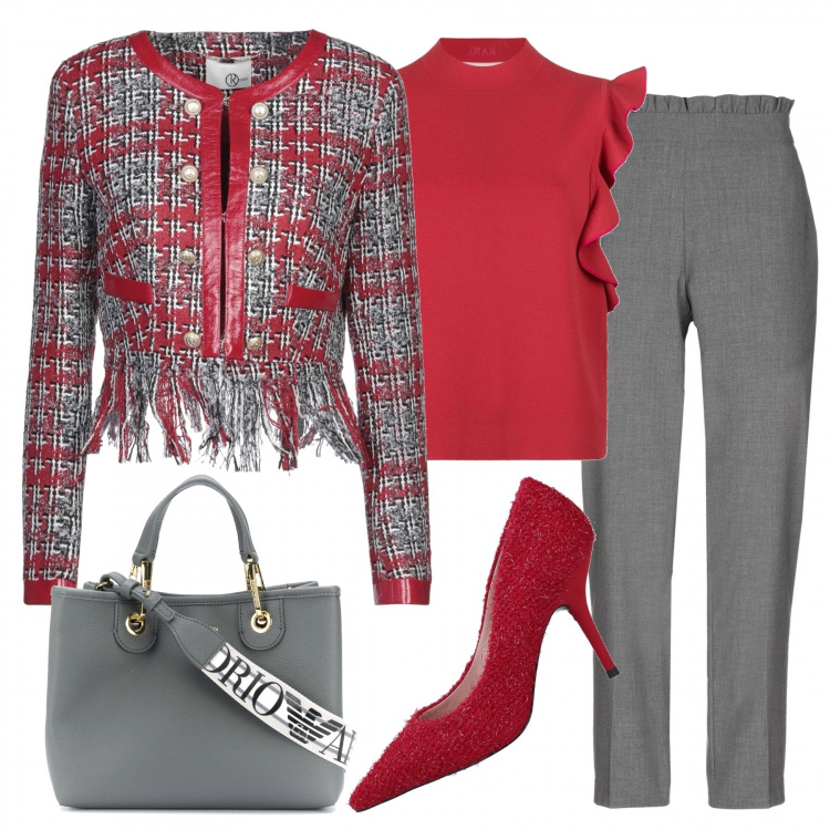 Outfit mujer - Bon Ton #24733. Estilo Bon Ton para Oficina. Combinación con blazers, pantalones, bolso shopper, top, salones.