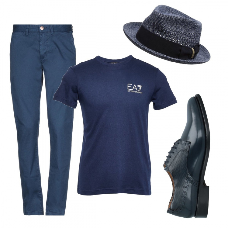 Outfit hombre - Trendy #7701. Estilo Trendy para Noche especial. Combinación con sombreros, zapatos con cordones, pantalones, camiseta.