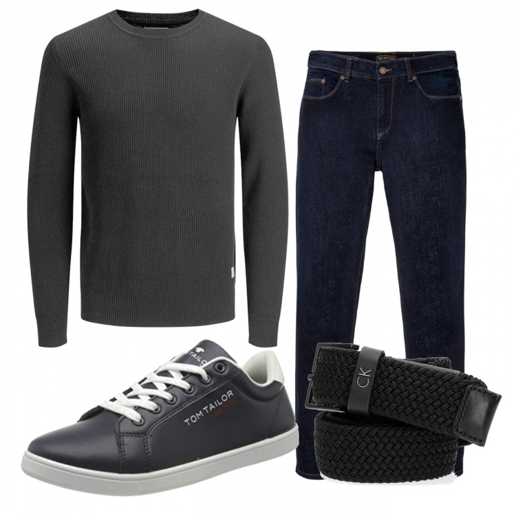 Outfit uomo - Casual #18466. Stile Casual per Tutti i giorni. Abbinamento con jeans dritti, maglioni, cinture, sneakers.