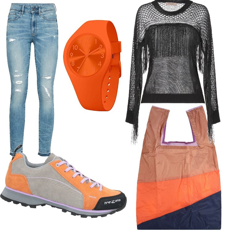 Outfit mujer - BB - Friges. Combinación con reloj, pantalones pitillo, sneakers, bolsos de mano, jerséis.
