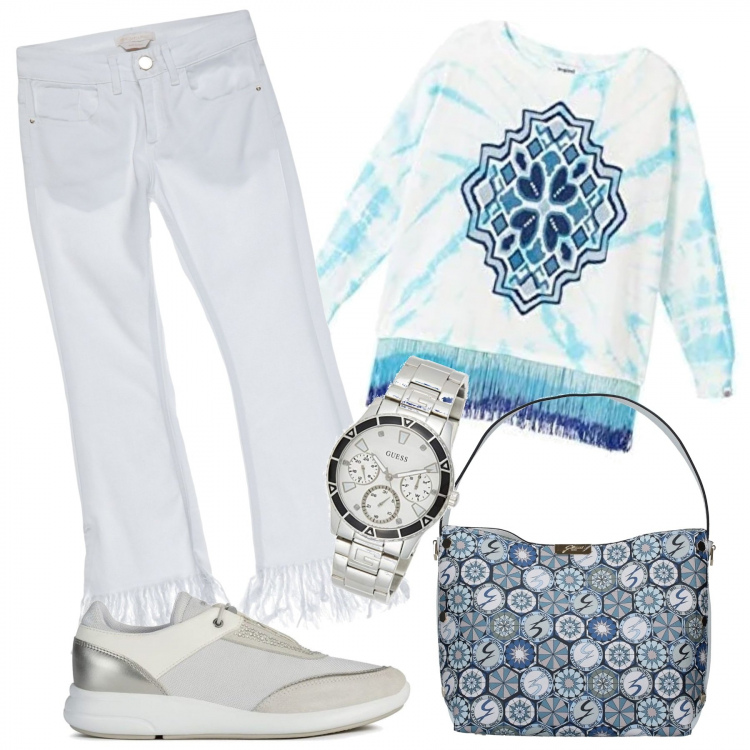 Outfit mujer - Trendy #58812. Estilo Trendy para Todos los días. Combinación con cárdigans, relojes analógicos, sneakers, bolsos de hombro, vaqueros.