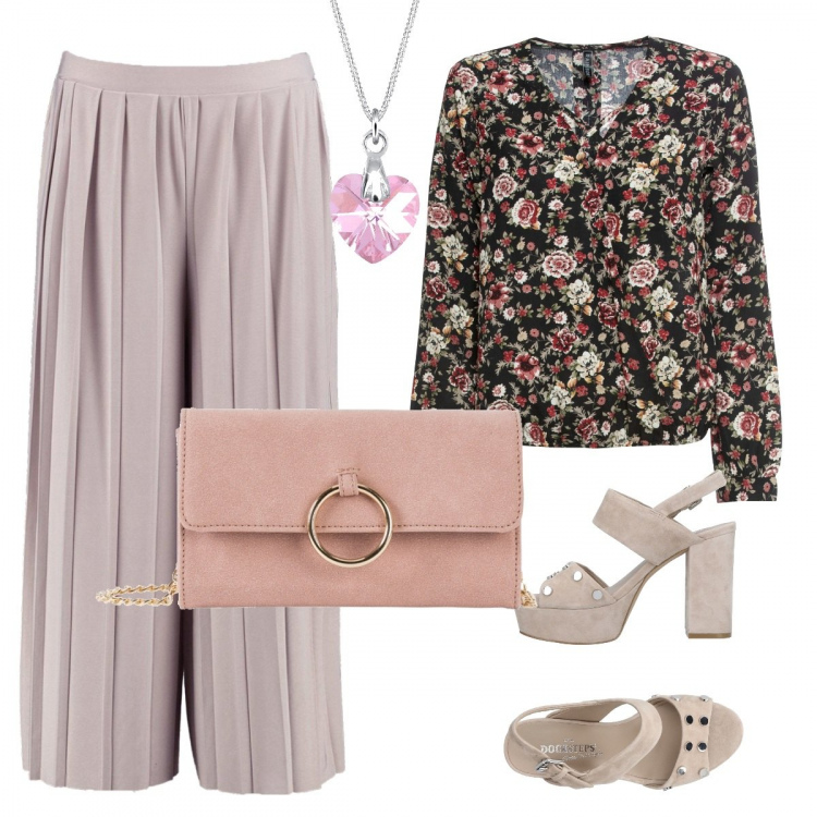 Outfit donna - Bon Ton #24980. Stile Bon Ton per Serata fuori. Abbinamento con cappotti, bluse, sandali col tacco, pantaloni capri, ciondoli.