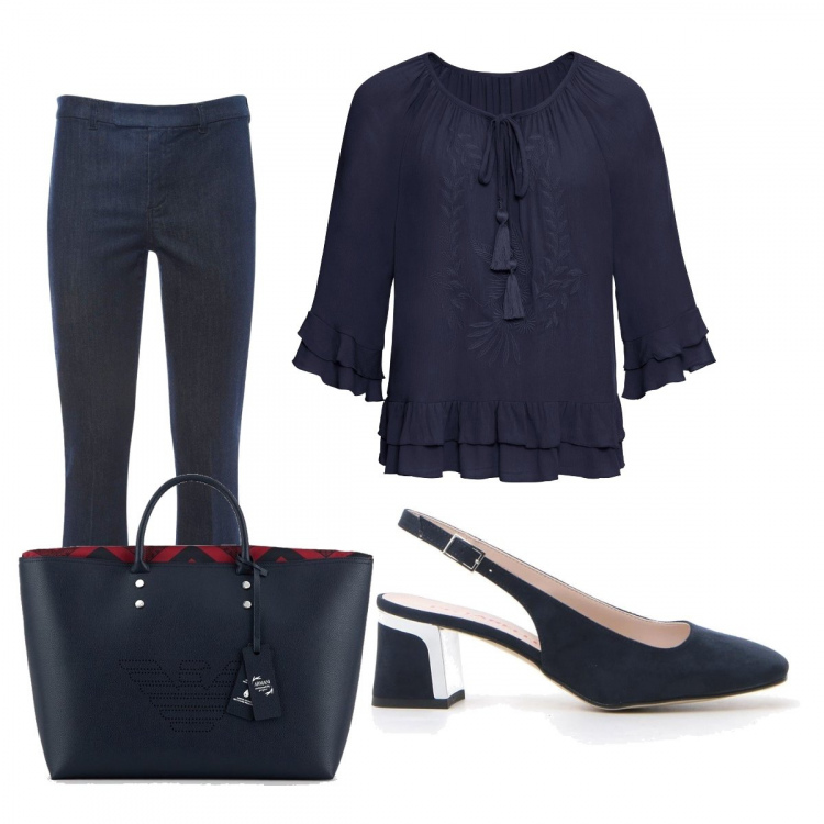 Outfit donna - Back office. Stile Trendy per Ufficio. Abbinamento con tuniche, décolleté, pantaloni capri, borse tote.