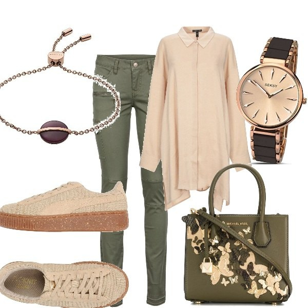 Outfit donna - Basic #35260. Stile Basic per Tutti i giorni. Abbinamento con pantaloni cargo, sneakers, camicie, borse tote, orologi analogici, braccialetti.