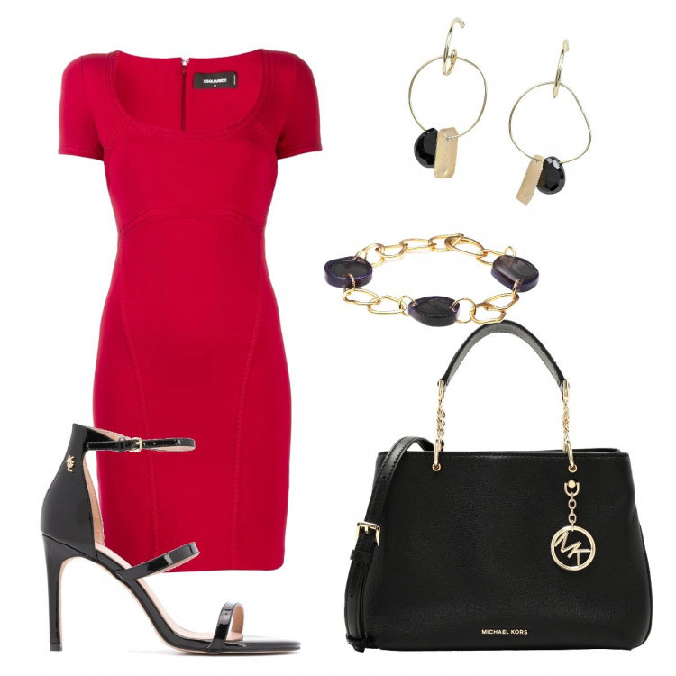 Outfit mujer - Mission bolso clásico. Estilo Chic para Noche/Fiesta elegante. Combinación con vestidos tubo, sandalias de tacón, bolsos de mano, pendientes, pulseras.