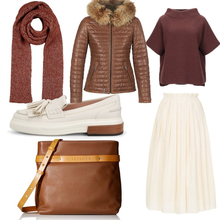 Outfit donna - Hobo bag. Stile Basic per Tutti i giorni. Abbinamento con pullovers, sciarpe, piumini, gonne longuette, mocassini, borse a spalla.