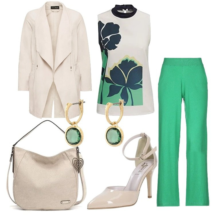 Outfit donna - TREND: Borsa a spalla. Stile Chic per Ufficio. Abbinamento con blazer, pantaloni, orecchini, décolleté, t-shirt, borse a spalla.