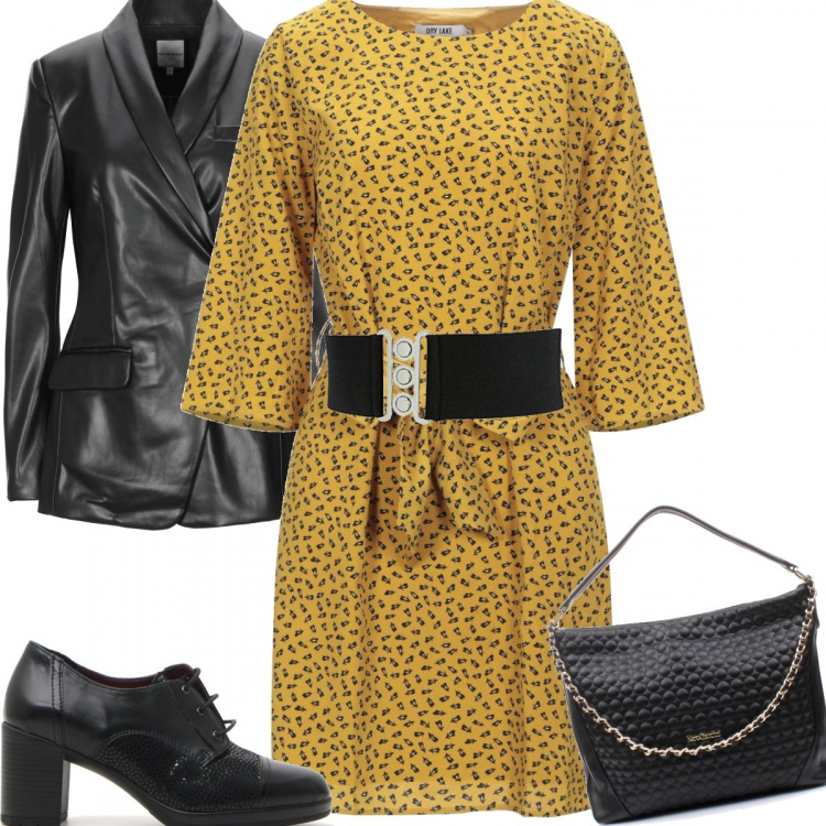 Outfit donna - La giacca. Stile Trendy per Tutti i giorni. Abbinamento con vestiti corti, blazer, borse a mano, cinture, scarpe stringate.