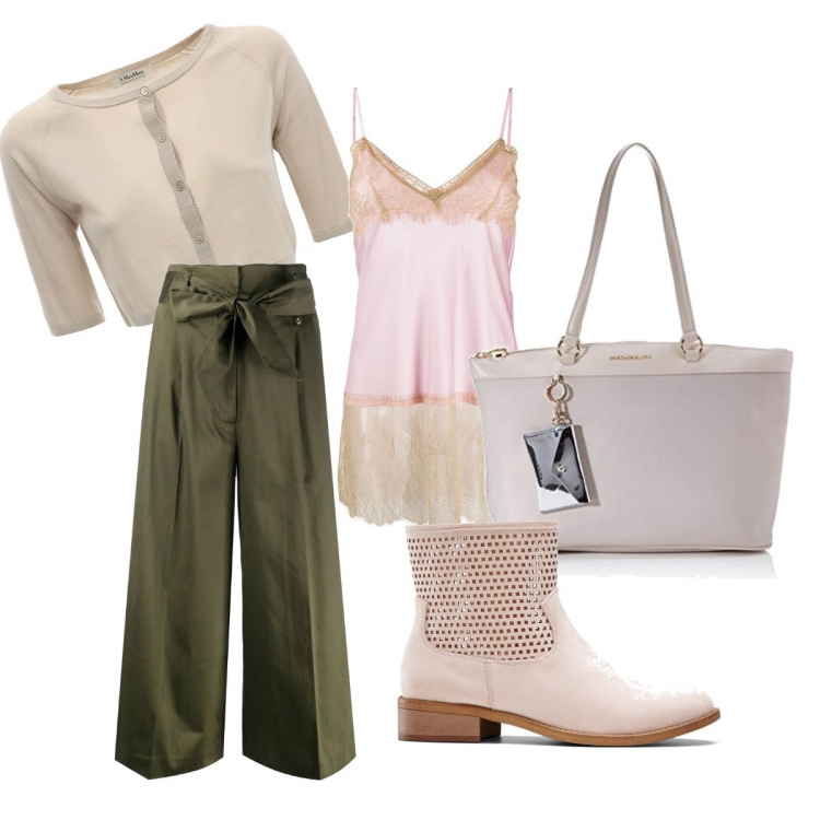 Outfit donna - Urban #21798. Stile Urban per Ufficio. Abbinamento con stivaletti, pantaloni a palazzo, borse a tracolla, top, cardigans.
