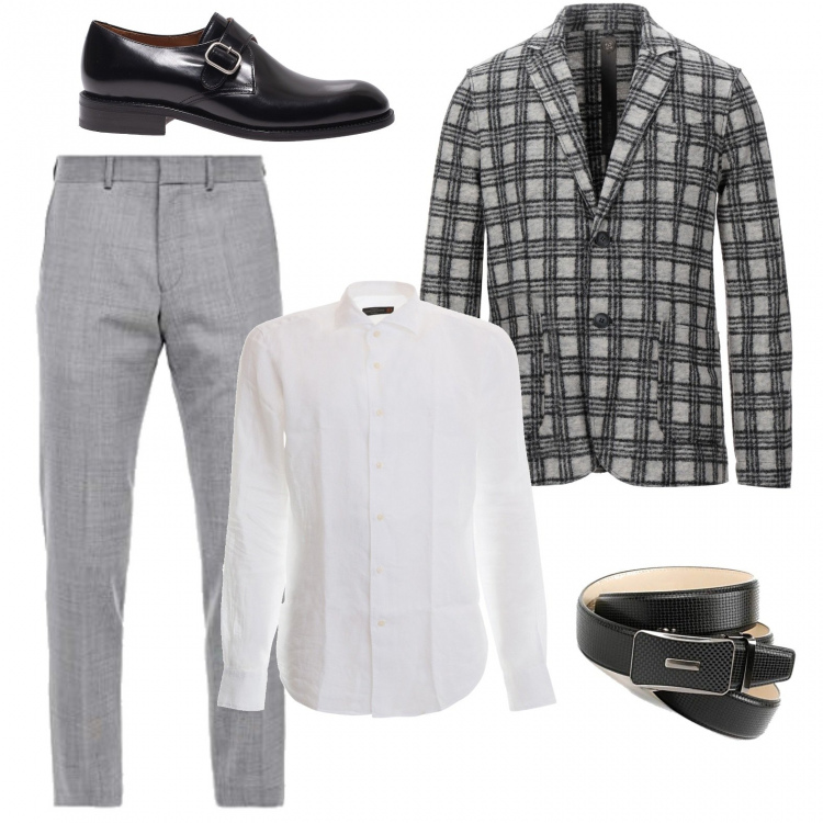 Outfit uomo - Spezzato a quadri. Stile Business/Elegante per Cerimonia. Abbinamento con giacche, camicie, cinture, pantaloni, scarpe stringate.