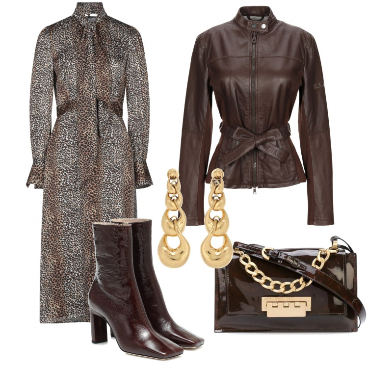 Outfit donna - Trendy #61173. Stile Trendy per Serata fuori. Abbinamento con cappotti, vestiti midi/longuette, borse a spalla, stivaletti, orecchini.