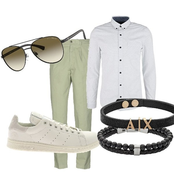 Outfit uomo - Casual #18971. Stile Casual per Tutti i giorni. Abbinamento con occhiali da sole, braccialetti, braccialetti, pantaloni, sneakers, camicie.