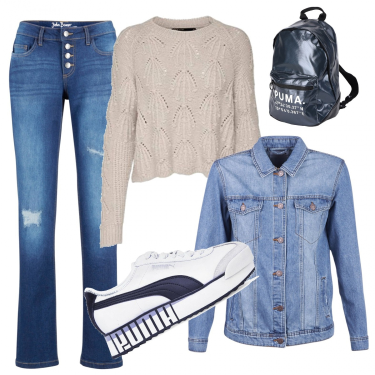 Outfit donna - Corsi di recupero alla Università. Stile Urban per Scuola/Università. Abbinamento con zaini, jeans, blazer, felpe, sneakers.