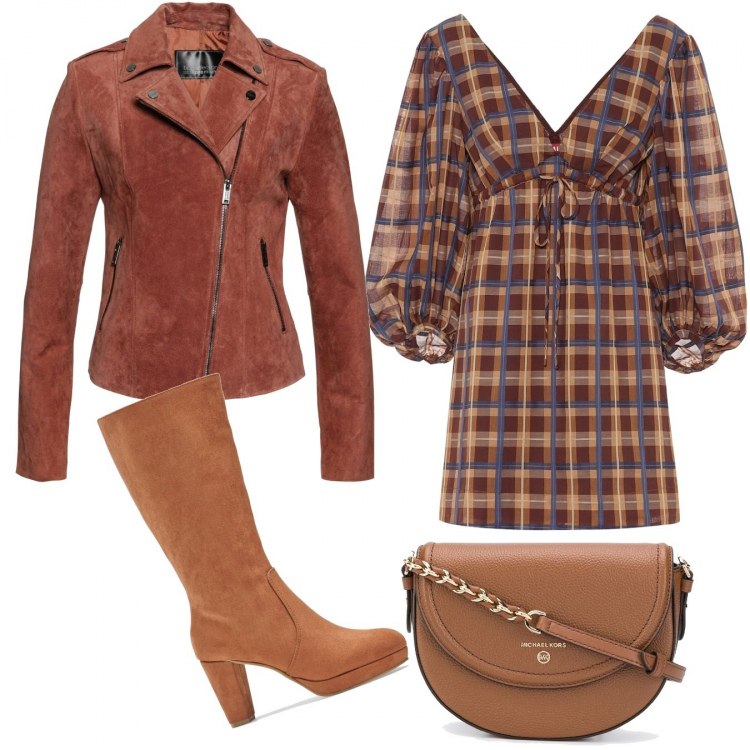 Outfit donna - Trendy #61679. Stile Trendy per Tutti i giorni. Abbinamento con top, stivali, borse a tracolla, vestiti corti.