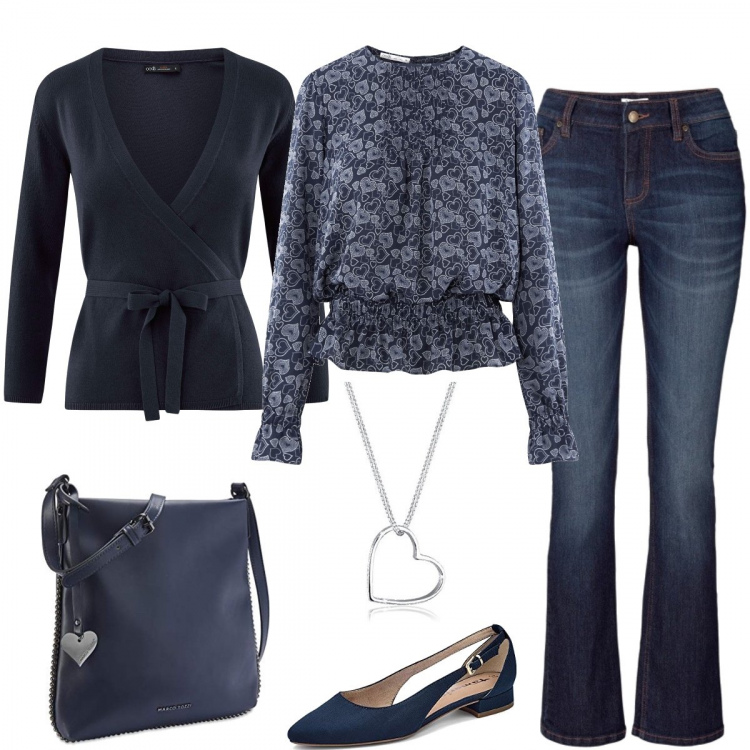 Outfit donna - Un outfit che scalda il cuore. Stile Basic per Tutti i giorni. Abbinamento con jeans bootcut, camicie, cardigans, ballerine, borse a tracolla, ciondoli.