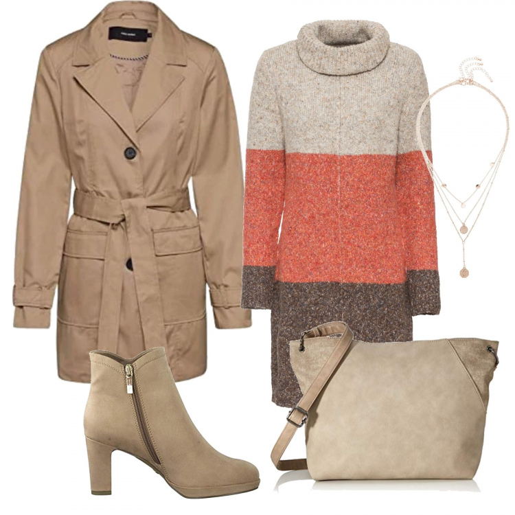 Outfit donna - Trendy #62042. Stile Trendy per Serata fuori. Abbinamento con vestiti, ciondoli, trench, stivali, borse a tracolla.