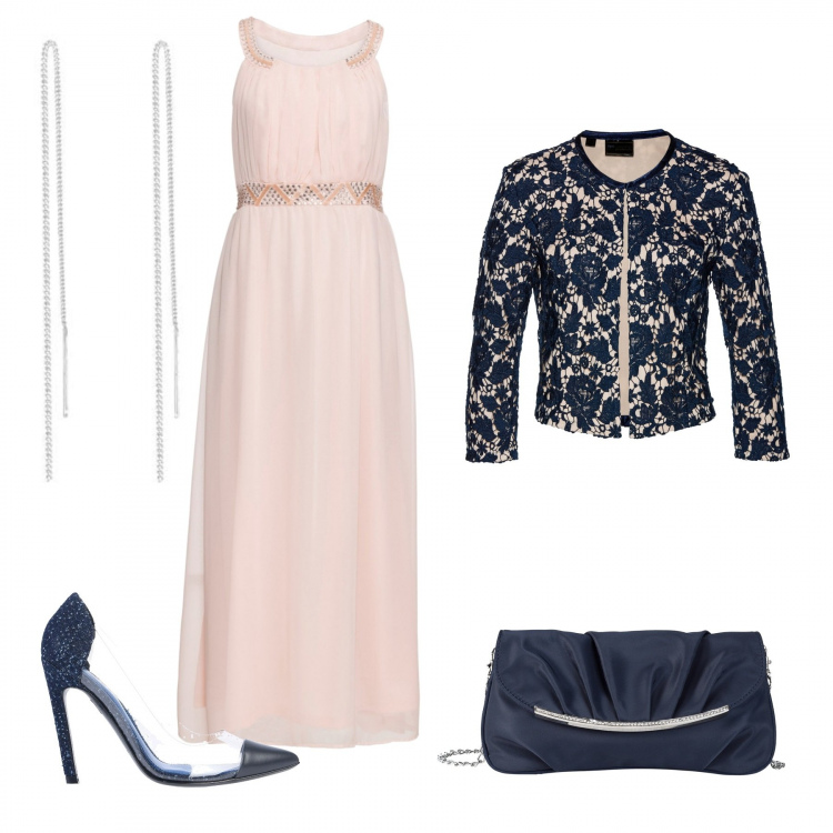 Outfit donna - Cerimonia low cost. Stile Chic per Cerimonia. Abbinamento con décolleté, reggiseni push-up, pochette, gonne, orecchini.