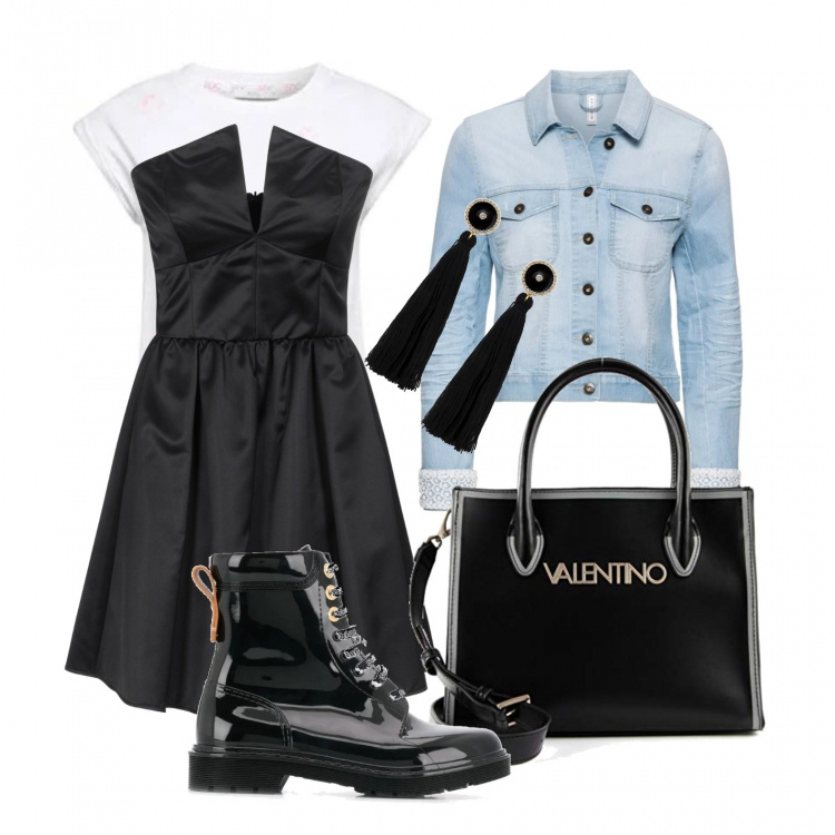 Outfit donna - "Recupero" l\'abitino da cerimonia. Stile Trendy per Tutti i giorni. Abbinamento con blazer, vestiti corti, orecchini, anfibi, t-shirt, borse tote.