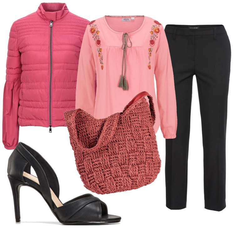 Outfit donna - La borsa è il top. Stile Trendy per Tutti i giorni. Abbinamento con pantaloni, décolleté, shopping bag, pullovers, piumini.