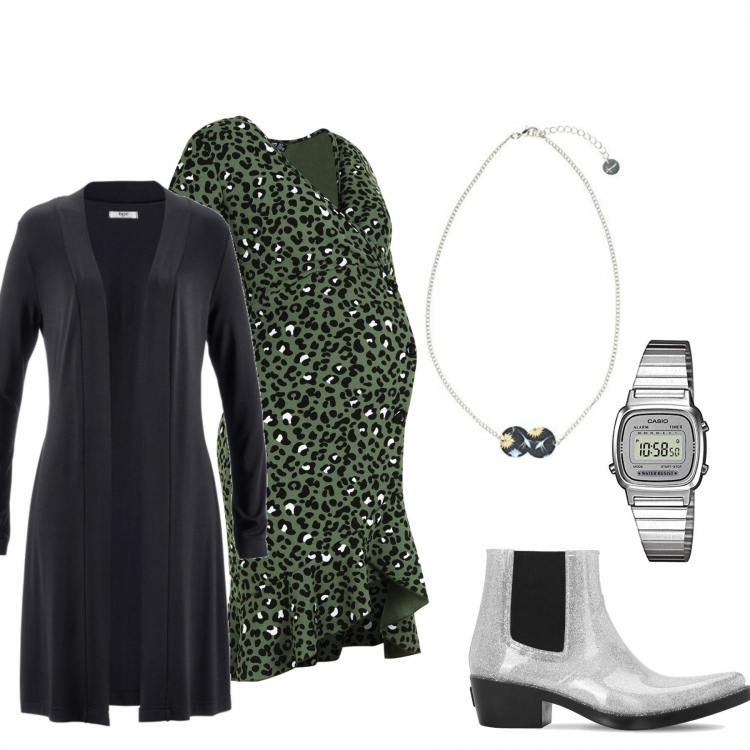 Outfit donna - Basic #36122. Stile Basic per Tutti i giorni. look ideale per Premaman. Abbinamento con cardigans, vestiti midi/longuette, orologi digitali, stivaletti texani, collane.