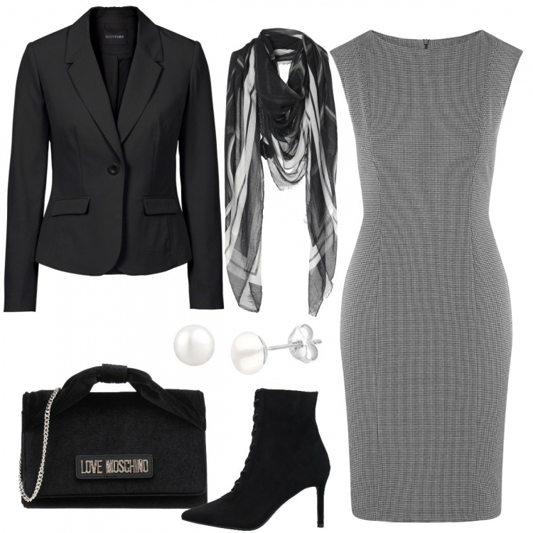 Outfit donna - Tubino e stivaletti stringati. Stile Bon Ton per Ufficio. Abbinamento con borse a mano, stivaletti, foulard, blazer, vestiti midi/longuette, orecchini.