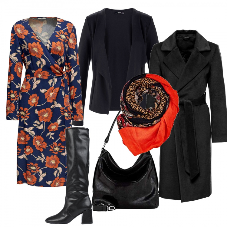 Outfit donna - Total look #708651. per Ufficio. Abbinamento con blazer, cappotti, stivali, vestiti midi/longuette, borse a spalla, sciarpe.