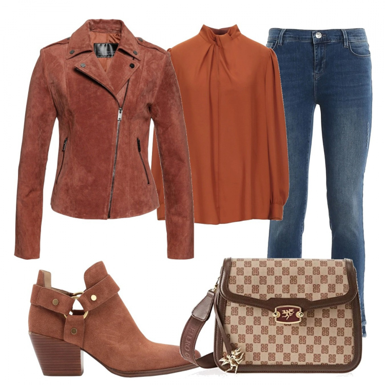 Outfit donna - Trendy #62338. Stile Trendy per Tutti i giorni. Abbinamento con top, bluse, stivaletti, jeans skinny, borse a tracolla.