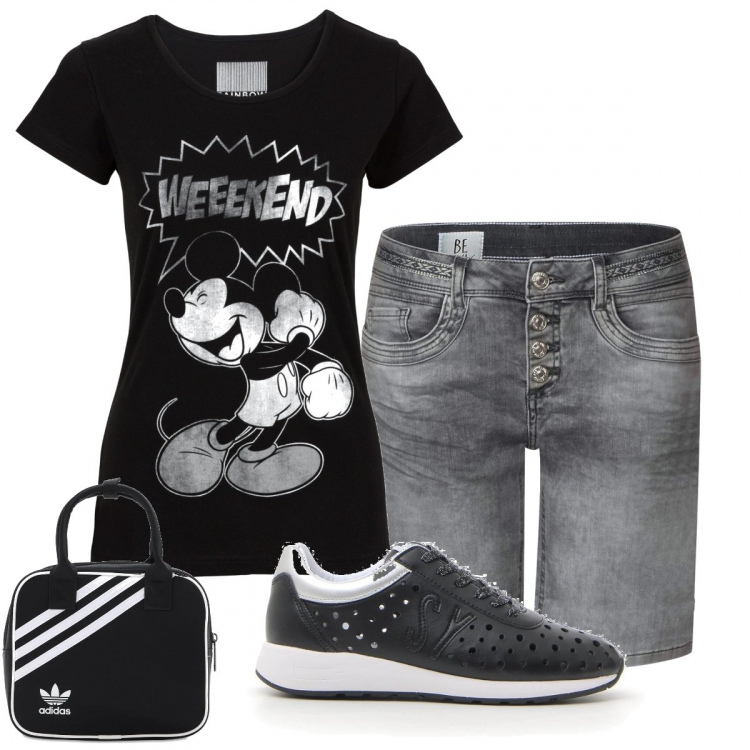 Outfit donna - Urban #22481. Stile Urban per Tutti i giorni. Abbinamento con t-shirt, sneakers, borse sportive, bermuda.