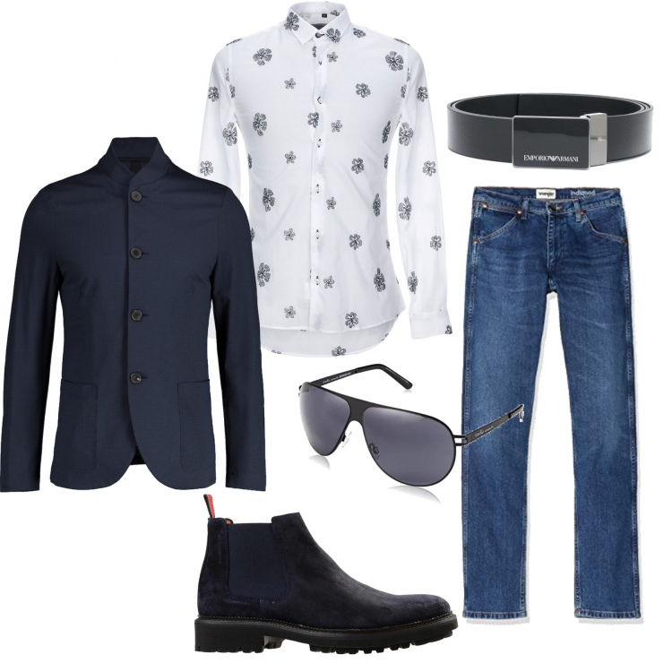 Outfit homme - Urban #8843. Style Urban pour Soirée spéciale. Assortir avec chemisiers, vestes, lunettes de soleil, jeans, ceintures, bottes et bottines.