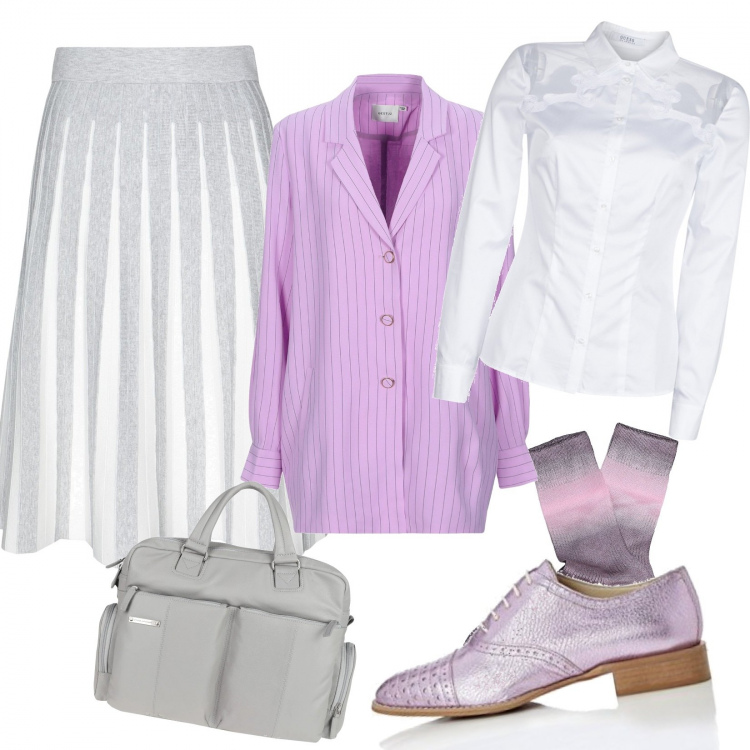 Outfit mujer - Oxford! ;. Estilo Chic para Oficina. Combinación con zapatos con cordones, camisas, minifaldas, calcetines, bolsos de mano, blazers.