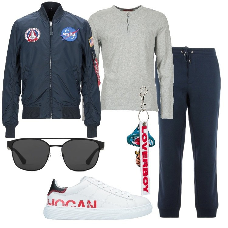 Outfit uomo - Comodità con i Jogger pants. Stile Casual per Tutti i giorni. Abbinamento con bomber, sneakers, pantaloni, t-shirt, portachiavi, occhiali da sole.