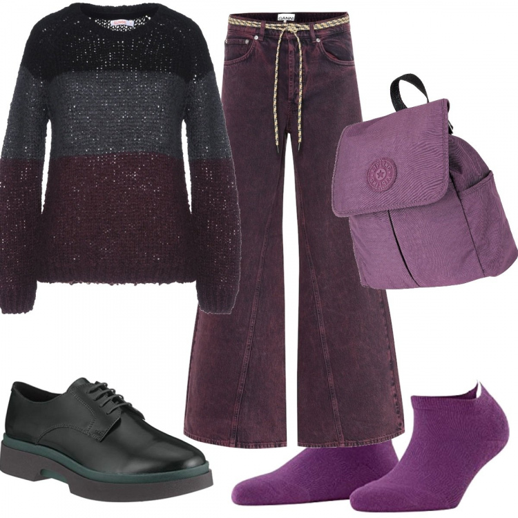 Outfit donna - Comodissima. Stile Urban per Scuola/Università. Abbinamento con pullovers, zaini, pantaloni, scarpe stringate, calzini.