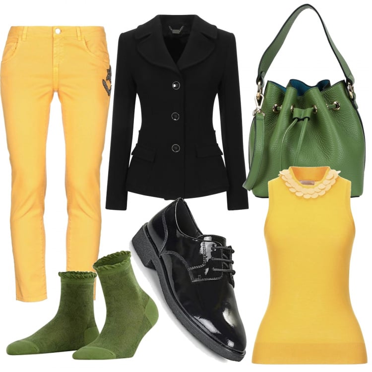 Outfit mujer - Oxford. Estilo Basic para Todos los días. Combinación con calcetines, zapatos con cordones, blazers, jerséis, pantalones, bolsos de mano.