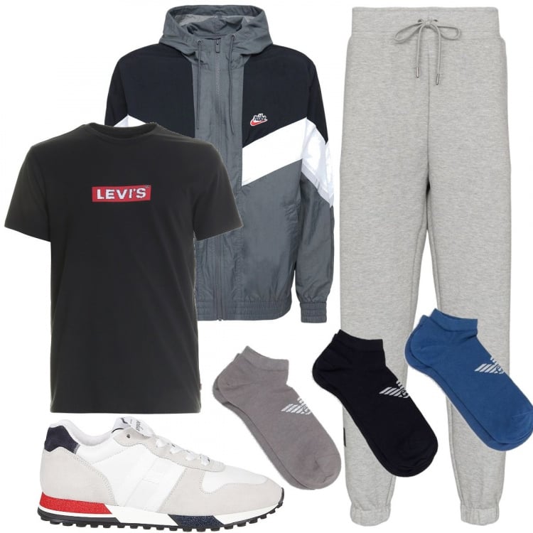 Outfit uomo - Go. Stile Trendy per Sport. Abbinamento con pantaloni, sneakers, t-shirt, giacche, calzini.