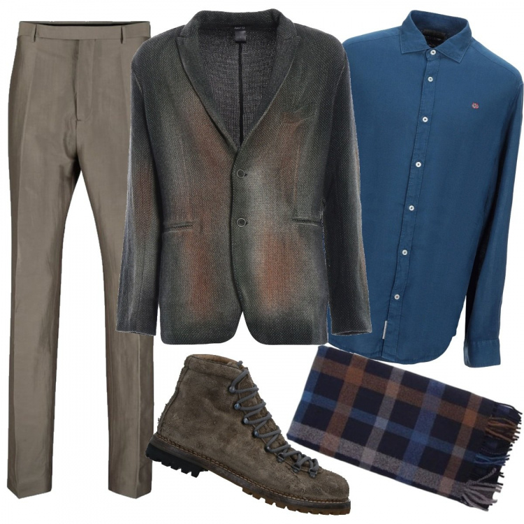 Outfit uomo - Brown Mode. Stile Trendy per Serata speciale. Abbinamento con stivali e stivaletti, camicie, sciarpe, giacche, pantaloni.