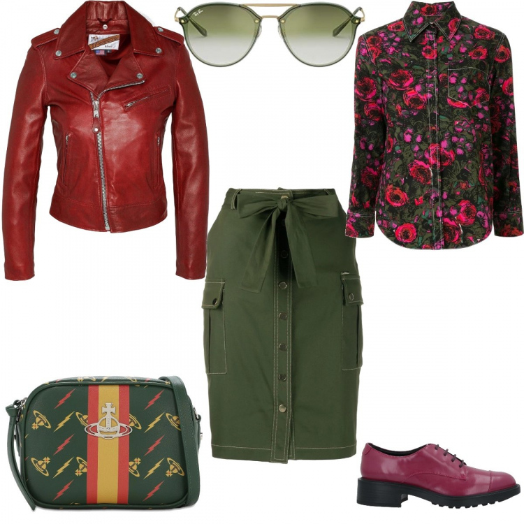 Outfit donna - Anteprima d’Autunno # biker&stringate. Stile Urban per Tutti i giorni. Abbinamento con scarpe stringate, blazer, gonne, camicie, borse a spalla, occhiali da sole.