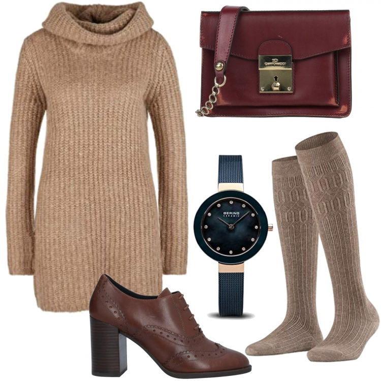 Outfit mujer - Calcetines + Oxford. Estilo Chic para Todos los días. Combinación con jerséis, calcetines, relojes analógicos, zapatos con cordones, bolsos de mano.