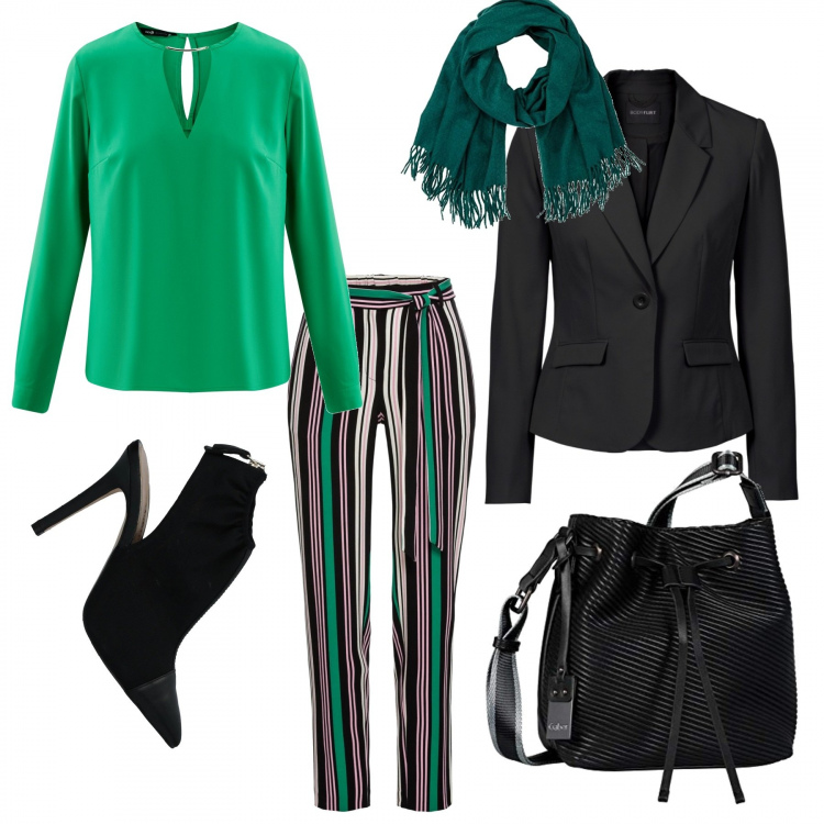 Outfit donna - Ogni giorno con stile.. Stile Trendy per Tutti i giorni. Abbinamento con décolleté, blazer, pantaloni capri, camicie, borse a secchiello, sciarpe.