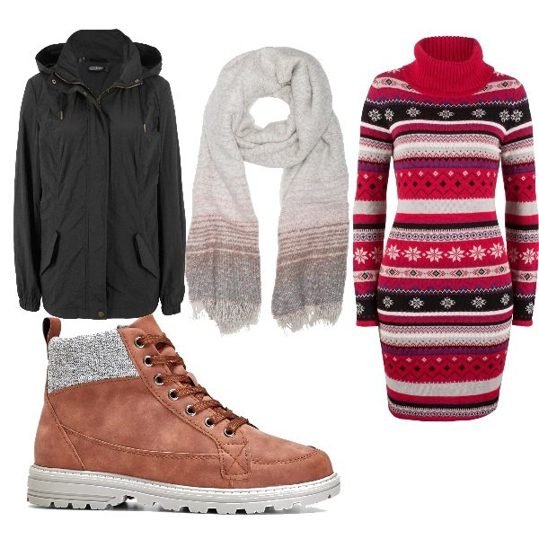 Outfit donna - Shopping natalizio. Stile Trendy per Tutti i giorni. Abbinamento con parka, vestiti, maglieria, scialli.