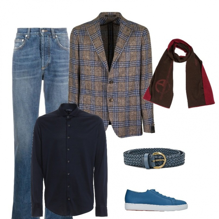 Outfit uomo - Sportivamente elegante. Stile Casual per Ufficio. Abbinamento con sneakers, jeans dritti, cinture, giacche, sciarpe, camicie.