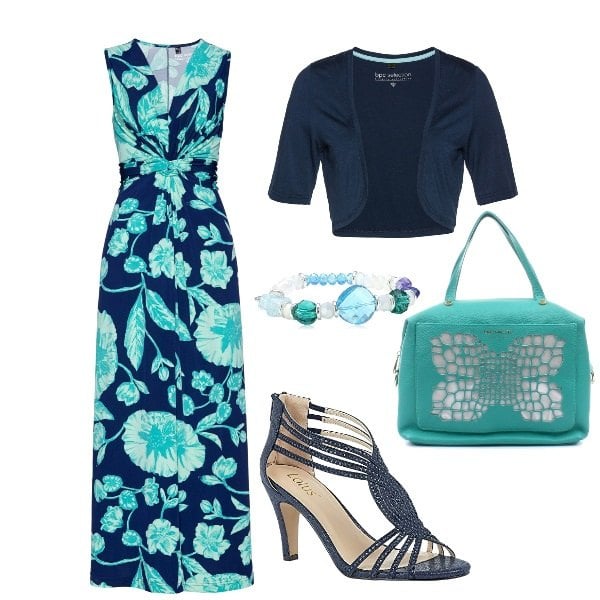 Outfit donna - Sorridi...... sei bellissima. Stile Chic per Serata fuori. Abbinamento con blazer, vestiti lunghi, borse a mano, scarpe col tacco, braccialetti.