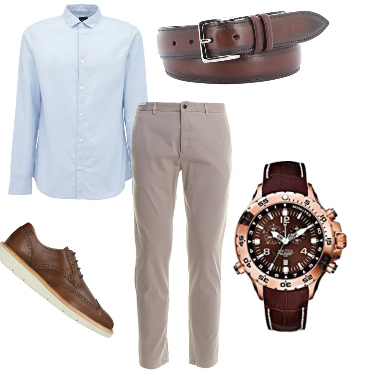 Outfit uomo - Look che non sbaglia. Stile Business/Elegante per Ufficio. Abbinamento con scarpe stringate, pantaloni, camicie, orologi, cinture.