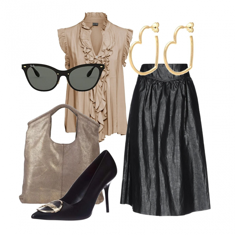Outfit donna - Gonna a campana+camicia Bon Ton. Stile Bon Ton per Tutti i giorni. Abbinamento con maglieria, gonne longuette, borse a mano, occhiali da sole, orecchini, décolleté.