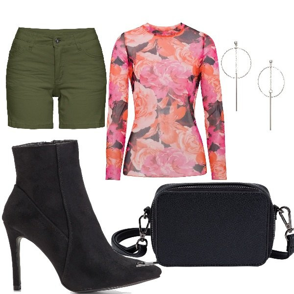 Outfit donna - Karaoke al pub. Stile Trendy per Serata fuori. Abbinamento con borse a tracolla, gonne longuette, shorts, pullovers, orecchini.