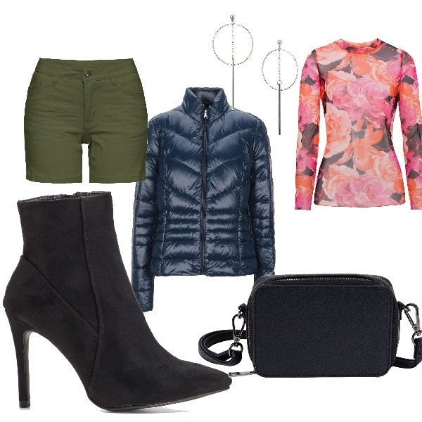 Outfit donna - Serata fra amici. Stile Trendy per Serata fuori. Abbinamento con borse a tracolla, shorts, pullovers, gonne longuette, orecchini, piumini.