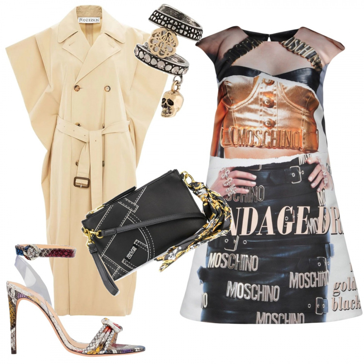 Outfit donna - Il Trench leggero. Stile Rock per Serata fuori. Abbinamento con vestiti corti, sandali col tacco, trench, orecchini, clutch.
