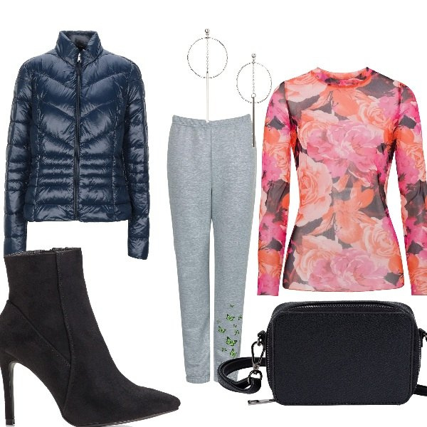 Outfit donna - Shopping con le amiche. Stile Urban per Tutti i giorni. Abbinamento con borse a tracolla, pullovers, gonne longuette, orecchini, piumini, pantaloni.