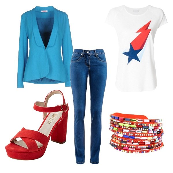 Outfit donna - Trendy #5213. Stile Trendy per Tutti i giorni. Abbinamento con jeans dritti, giacca senza tasche collo con revers a maniche lunghe interno foderato jersey.